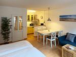 Wohnzimmer mit Schrankbett in der Ferienwohnung Strandlöper in Wittdün auf Amrum - Ferienwohnung *Strandlöper* - Top-Hundeurlaub