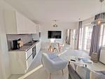 Küche / Küchenzeile - FeWo 05 MEERhafen: Terrasse - Top-Hundeurlaub