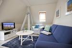 Wohnzimmer mit Schlafcouch und TV - Wohnung 06 - Top-Hundeurlaub
