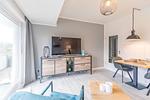 deichlodge, lodge.vier, Wohnzimmer - Ferienwohnung deichlodge, lodge.vier - Top-Hundeurlaub