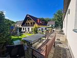 Terrasse - Ferienhaus: Terrasse und Gartennutzung, Sauna- u. Schwimmbadnutzung - Top-Hundeurlaub
