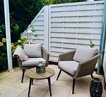 Loungeecke auf der Südwestterrasse - Sandkorn - mit zwei Sonnenterrassen - Top-Hundeurlaub