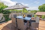 Terrasse - Ferienhaus Sonnendeck mit Sauna, Kamin & Terrasse für 12 Personen - Top-Hundeurlaub
