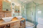 Badezimmer - Ferienhaus Sonnendeck mit Sauna, Kamin & Terrasse für 12 Personen - Top-Hundeurlaub