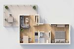Grundriss - Ferienwohnung Inselnest mit Terrasse & Strandkorb - nur 500 Meter bis zum Strand - Top-Hundeurlaub