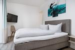 Schlafbereich mit Doppelbett, Flatscreen-TV - Ohlerich Speicher 2-13 - Top-Hundeurlaub