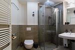Badezimmer mit Dusche, Waschtisch, WC und Spiegel - Ohlerich Speicher 2-09 - Top-Hundeurlaub