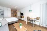 Wohn-Schlafbereich mit Sitzgelegenheit und TV - Apartmentvilla Anna See 1-18 - Top-Hundeurlaub