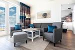 Wohn-/Essbereich mit Doppelschlafcouch - Apartmentanlage Meerblickvilla 1-12 - Top-Hundeurlaub