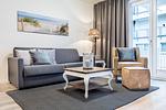 Wohn-/Essbereich mit Doppelschlafcouch - Apartmentanlage Meerblickvilla 1-15 - Top-Hundeurlaub