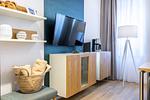 Wohn-/Schlafbereich mit Flatscreen-TV - Ferienapartments am Krusespeicher 2-21 - Top-Hundeurlaub