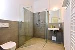 Badezimmer mit Dusche, WC und Waschtisch - Aparthotel Anna Düne 0-03 - Top-Hundeurlaub