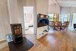 Wohnzimmer mit Kamin und TV - Ferienhaus 25 - Top-Hundeurlaub