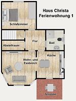 Grundriss - Ferienwohnung 1 - Top-Hundeurlaub