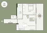 Grundriss - Apartment A6 „Pine Hill Resort“ – mit großem Bad & großem überdachtem Balkon, vom Wohn- und Schlafzimmer aus begehbar - Top-Hundeurlaub