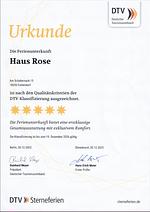 5-Sterne Urkunde - Haus Rose - Top-Hundeurlaub