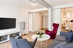 Wohnzimmer - Ferienwohnung Ostseeloft 5 im Haus Prora Düne 7 - Top-Hundeurlaub
