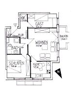 Grundriss - Hafenstrasse 22 Wohnung 2 Muschelsucher - Top-Hundeurlaub