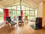 Wohnzimmer mit Kamin und Sessel - Ferienhaus 04 - Top-Hundeurlaub