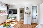 Heller Wohnraum mit Fernseher und Pflanzen - Sonnenblumenhaus 01 - Top-Hundeurlaub