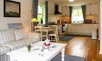 Moderne Küche mit Essbereich und Wohnzimmer - Bootshus - Top-Hundeurlaub