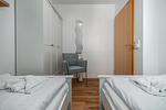 Schlafzimmer mit zwei Einzelbetten - Reihenhaus 5b - Seehund - Top-Hundeurlaub