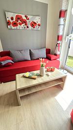 Wohnzimmer - Ferienwohnung in Lütow auf Usedom – Mohnblume am Achterwasser - Top-Hundeurlaub