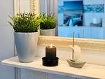 Bad mit Dusche, WC, Fenster, Waschbecken - Nordlicht - Top-Hundeurlaub
