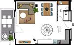 Grundriss - Ferienwohnung mit 1 Schlafzimmer, Balkon und Galerie (S2) - Top-Hundeurlaub