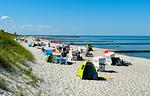 Strand mit Sonnenschirmen und Liegen - Boddenräuber 1 - Top-Hundeurlaub
