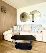 Wohnzimmer - FeWo Fontane - Kamin, Sauna, Meerblick, Badeteich - Top-Hundeurlaub