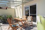 Terrasse - Ferienhaus Glück unter Reet mit Sauna, Kamin und Terrasse - Top-Hundeurlaub