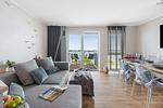Wohnzimmer - Ferienwohnung LangeBank mit Hafenblick, App. 1, Olpenitz - Top-Hundeurlaub