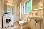 Badezimmer mit Dusche und Waschmaschine - Ferienhaus 01 - Top-Hundeurlaub