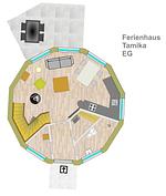 Ferienhaus Tamika am Tollensesee - Grundriss Erdgeschoss - Tamika - Top-Hundeurlaub