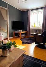 Gemütlicher Wohnbereich im Ferienhaus Hus Fee bei Fredriksberg in Dalarna - Hus Fee - Top-Hundeurlaub