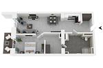Ferienwohnung Sonnenblume Ostseebad Wustrow – Grundriss der Ferienwohnung mit Wohn- und Essbereich, Schlafzimmer, Küche - Sonnenblume - Top-Hundeurlaub
