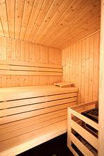 Badezimmer 1: Dusche, WC, Sauna - FeWo Seemannsgarn in PRORA - 7.04 - Top-Hundeurlaub