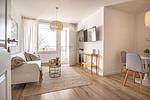 Wohnzimmer - Ferienwohnung Blick auf die Eckernförder Bucht - Top-Hundeurlaub