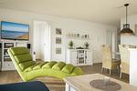 Modernes Wohnzimmer mit Liegesofa und TV - Weitblick - Top-Hundeurlaub