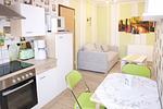 Offenes Wohnzimmer mit Sofa als Aufbettung - Ferienwohnung Zur Rennsteigruh - Top-Hundeurlaub