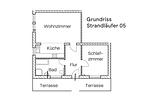 Grundriss mit Wohnbereich und zwei Terrassen - Strandläufer 05 - Top-Hundeurlaub