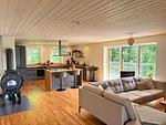Heller Wohnraum mit Kamin und Naturblick - Villa Bergsmåla - Top-Hundeurlaub