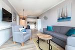 Wohnzimmer - Exklusivsuite 3.09 mit Strandkorb am Strand - Top-Hundeurlaub
