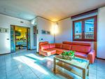 großes helles Wohnzimmer mit gemütlicher farbiger Couch - Iris Ferienhaus - Top-Hundeurlaub