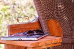 Terrasse mit Tisch, Buch und Sonnenbrille - Große Rotbuche - Top-Hundeurlaub