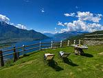 tolle Aussicht auf den See und die Berge von einer großen grünen Wiese genießen - Rustico Bella Vita Bungalow - Top-Hundeurlaub