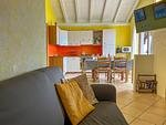 helles Wohnzimmer mit gemütlicher Couch und offener Küche - Lorenzo Panorama - Top-Hundeurlaub