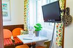 Wohnzimmer, Schlafsofa und Fernseher - Soldanella 1 by Alpenidyll Apartments - Top-Hundeurlaub