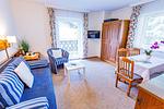 Wohnzimmer mit Schlafsofa und Fernseher - Soldanella 4 by Alpenidyll Apartments - Top-Hundeurlaub